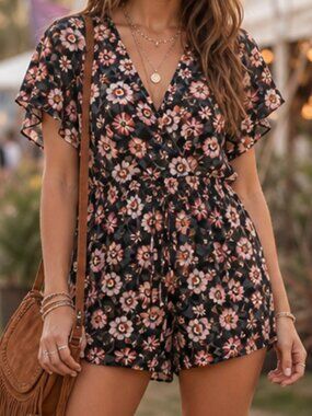 Band Of Gypsies Floral Tassel Romper Medium
